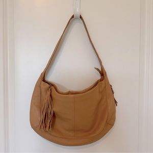 The Original HOBO bag tan leather shoulder hobo tassel bag